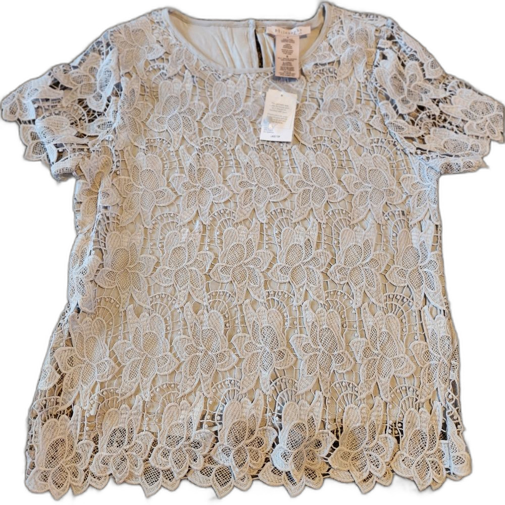 Philosophy Women's Gray Floral Lace Lined Blouse Sz S NWT